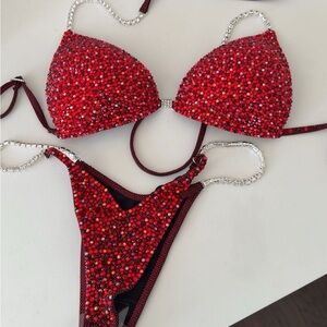Red Crystal Embellished Bikini Set